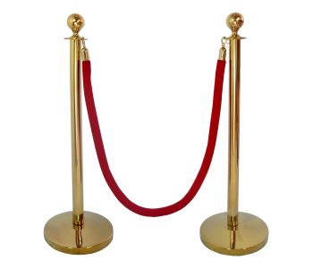 Crown Top Decorative Gold Rope Safety Queue Stanchion Barrier With DOMED Base In 3 Pcs Set