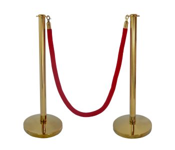 Flat Top Decorative Gold Rope Safety Queue Stanchion Barrier with DOMED Base in 3 pcs Set