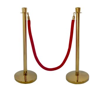 Taper Top Decorative Gold Rope Safety Queue Stanchion Barrier with DOMED Base in 3 pcs Set
